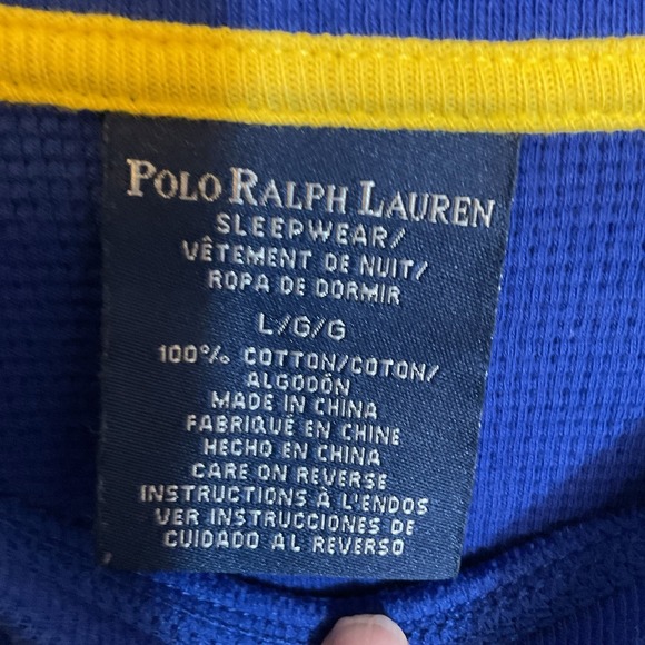 Polo Ralph Lauren Blue Thermal Waffle Sleepwear Shirt Mens Yellow Pony Large - Picture 2 of 4